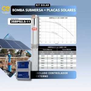 Kit Bomba Solar Ebara Écaros 3bps2.5-11 ce, 1100w, 110v, 1.5HP - Trifásica, com controlador externo + 4 Placas de 555w (ou superior)